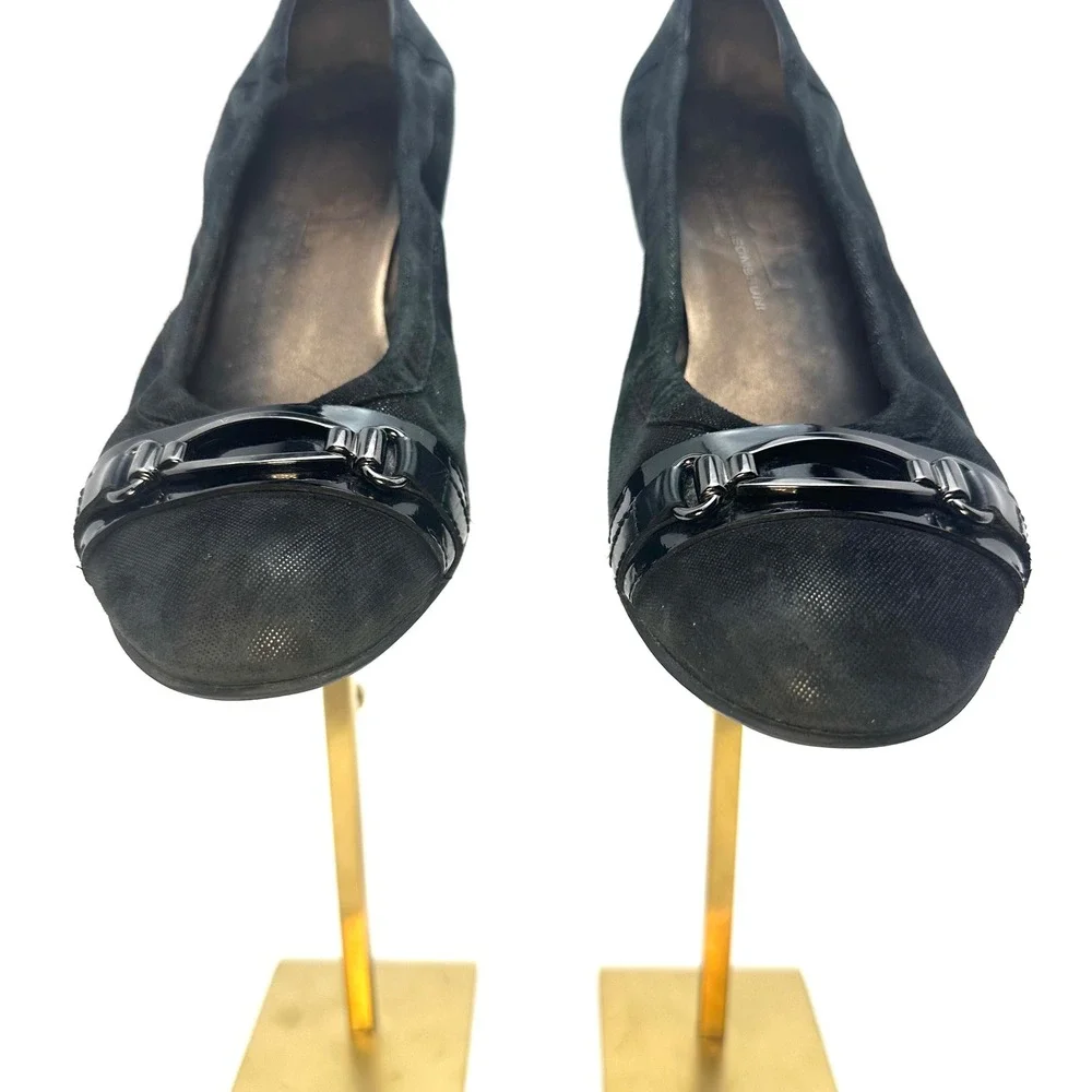 AGL Attilio Giusti Leombruni Black Suede Fabric Wedge Pumps Buckle‎ Italy 40.5